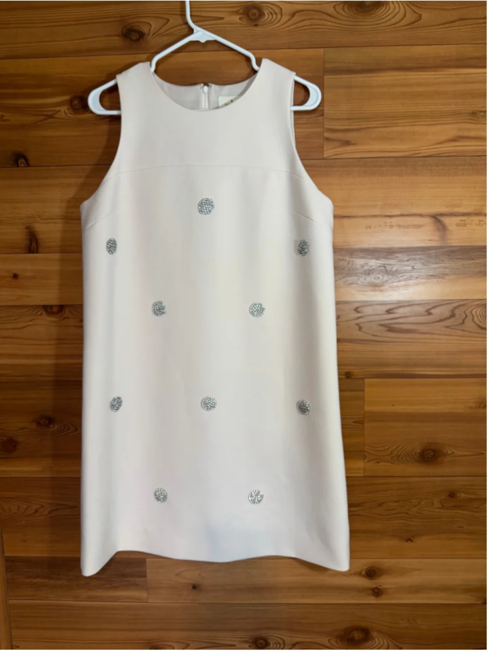 Kate Spade cream sleeveless shift dress rhinestone polka dots women’s size 12